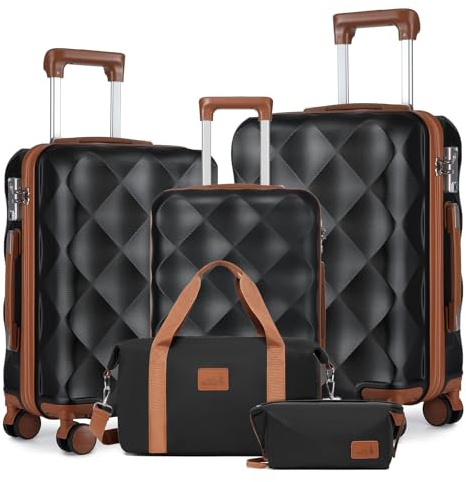 Sea choice Hardschalen Trolley Koffer Set 5tlg. Zwillingsrollen Reisekoffer Enthält 1 Reisetasche und 1 Kulturbeutel, Gepäck M-L-XL-Set(55/65/76cm), TSA Schloss und 4 Rollen