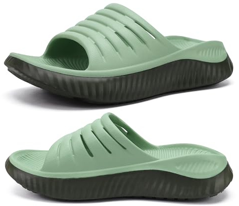 KuaiLu Womens Recovery Sandals Comfortable Plantar Fasciitis Arch Support Ladies Orthopedic Open Toe Slip On Running Sport Walking Slides Thick Athletic Cushion Slippers Summer Sliders Green Size 6