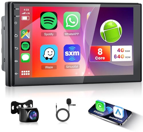 8 Core 4G+64G Wireless Carplay Android 13 Autoradio 2 Din mit Android Auto GPS Navi WiFi 7 Zoll Touchscreen Autoradio mit Mirror Link Bluetooth FM/RDS/DAB/OBD/DVR/ISO Lenkradsteuerung Rückfahrkamera