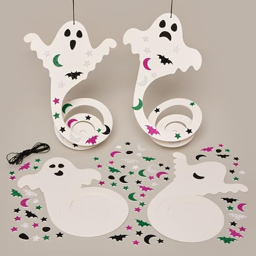 Baker Ross FX900 Gruselige Geister-Spiraldekorationen - Packung mit 8, Halloween-Dekorationskunsthandwerk für Kinder
