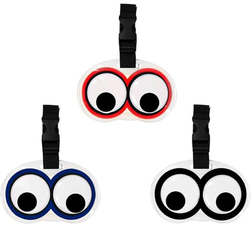 Namvo 3 Stück Cartoon-Kolleraugen-Gepäckanhänger, Reisezubehör, PVC-Kunststoff, lustige Wackelaugen-Gepäckanhänger mit Gummiband, Kofferetiketten, Kofferanhänger, Gepäck