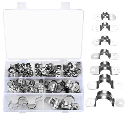 Fascette per Tubi a U, 90 Pezzi Morsetto per Tubo Staffa a U-Fascette Metalliche Stringitubo, Fascette Stringitubo in Acciaio Inossidabile 304 per Fissaggio di Tubi, 8/10/14/12/16/20/25mm