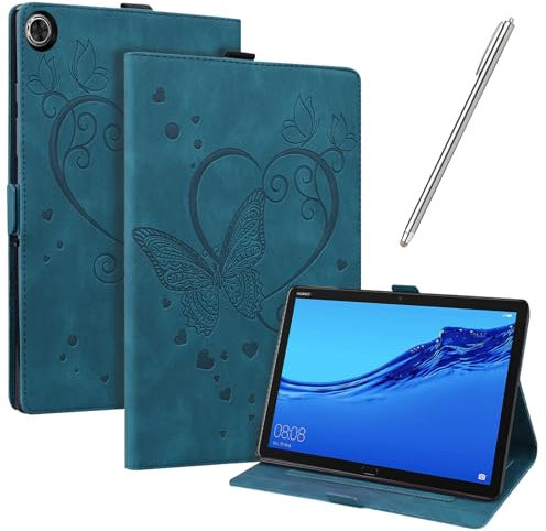 JayModCase Hülle Kompatibel mit Huawei Mediapad M5 Lite 8 Zoll PU Leder Schutzhülle Standfunktion Kartenschlitz Stifthalter Flip Cover Auto Schlaf/Wach Funktion (Blau)