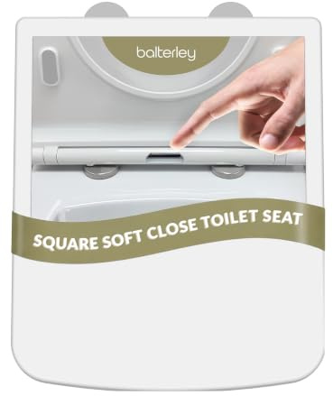 Balterley Square Toilet Seat Soft Close, Top Fix Soft Close Toilet Seat White, Square Seats for Toilets with Adjustable Hinges & Quick Release for Easy Cleaning - 358 x 435 x 53 mm (White)