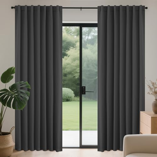 Joydeco Cortinas Opacas Modernas 2 Piezas 140x225cm, Juego de Cortinas Termicas Aislantes Frio y Calor Paras Dos Puertas Ventanas de Balcón, 85% Blackout Curtains con Trabillas Ocultas - Gris Oscuro