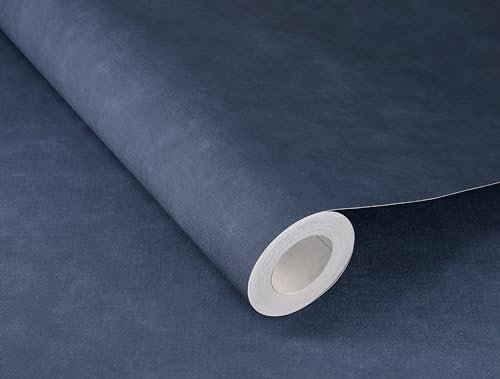 Rasch Carta da parati 330106 – Carta da parati in tessuto non tessuto tinta unita blu scuro con effetto lino, struttura tessile della collezione Paraiso