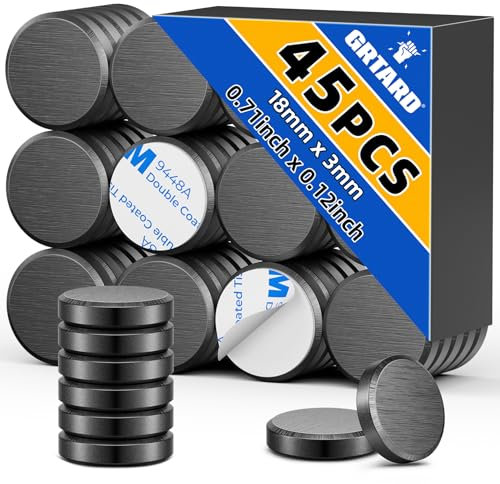 Grtard 45er-Pack Keramikmagnete für Heimwerken, Wissenschaft, Hobbys, Projekte, Scheibenmagnete mit selbstklebender Rückseite, flache runde Ferrit-Industriemagnete