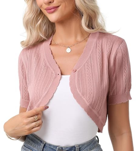 Gyabnw Bolero Elegante Donna Coprispalle Donna Casual Cardigan Lavorato Estivo a Maglia Cava a Maniche Corte