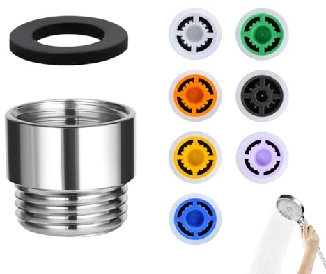 Bamyli Économiseur D'Eau Pour Douche, Limiteur De Débit Réducteur De Débit 8 Pièces (1 Adaptateur + 7 Pastilles Économiseuses), Filetage 1/2, Débits 4 5 6 7 8 10 12 L/min, Jusqu'à 70% D'économie D'eau