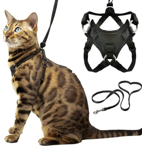 Houdini™ Ausbruchsicheres Set aus Katzengeschirr und Leine von OutdoorBengal für Spaziergänge mit Katzen und Kätzchen, veganes Leder, große Katzen