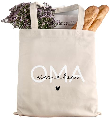 kleinebuchstaben Personalisierte Baumwolltasche Stofftasche mit Wunschname - Kinder Beutel Jutetasche Kindertasche & Wunschname - Wechselwäsche - Tragetasche Jutebeutel (Oma)