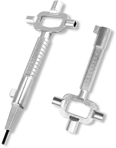 RFYTDCF 2 Stück Universal Bauschlüssel, 6-in-1 Architektenschlüssel Zinklegierung Gebäude Universalschlüssel Baustellenschlüssel mit Zylinder Messlehre zum Öffnen Einsteckzylinder Schloß, Silber