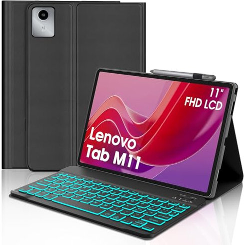 JADEMALL Coque Clavier pour Lenovo Tab M11 11 2024, AZERTY Français Clavier Rétroéclairé Magnétique Bluetooth sans Fil pour Lenovo Tab M11 11 2024 TB-330XU/330FU, Noir