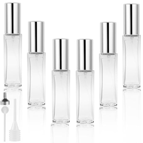 LOPHE Perfume Atomiser Refillable - Mini Refill Bottles, Clear Glass Spray Bottles, Portable Atomiser With Fine Mist for Daily Business Trips, 10 ml 6 Pcs Transparent