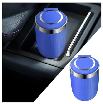 CGEAMDY Mini Auto Aschenbecher, Mini-Auto-Aschenbecher Mit Led Licht, Auto-Aschenbecher Aus Edelstahl Mit Blauem Led-Licht Deckel, Tragbarer Reise-Aschenbecher Mit Blauem Led-Licht Deckel(Blau)