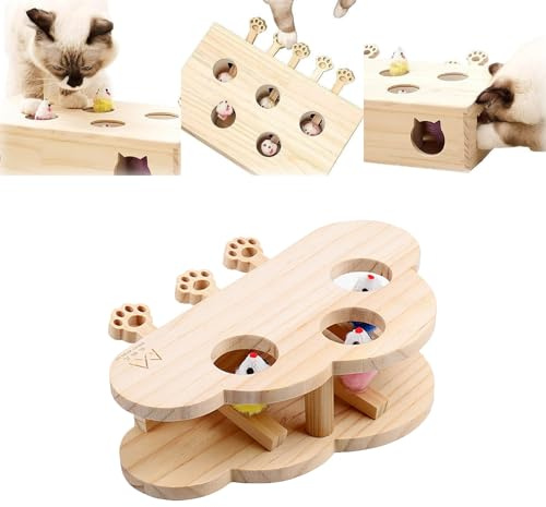 Interaktives Katzenspielzeug Holz Spielzeu Maulwurf Maus, 3-in-1-Katzenkratzbrett Und Spielzeug, Interaktives Katzenspielzeug, Katzen-Anreicherungsspielzeug für Hauskatzen, Katzenspielzeug (#A)