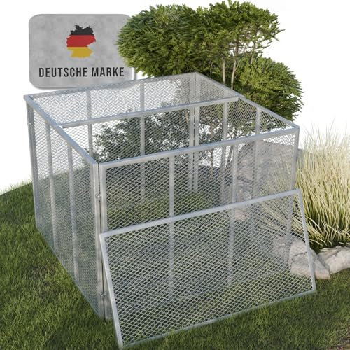 Heimfleiss® Komposter Metall 100x100x75 cm + Deckel | 750L Metallkomposter verzinkt & pulverbeschichtet | Metall Komposter Garten für Rasenschnitt & Biomüll | Gartenkomposter mit Stecksystem | Kompost
