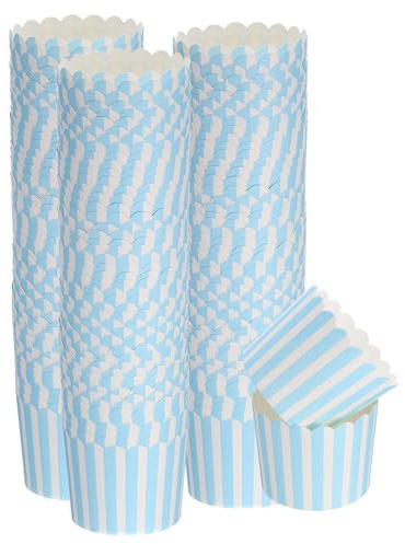 QUARKZMAN 150pcs Moldes de Papel para Hornear de 6oz, Resistentes a la Grasa, Desechables, para Magdalenas y Muffins, Envoltorios para Bodas, Cumpleaños, Graduaciones, Rayas Finas Azules