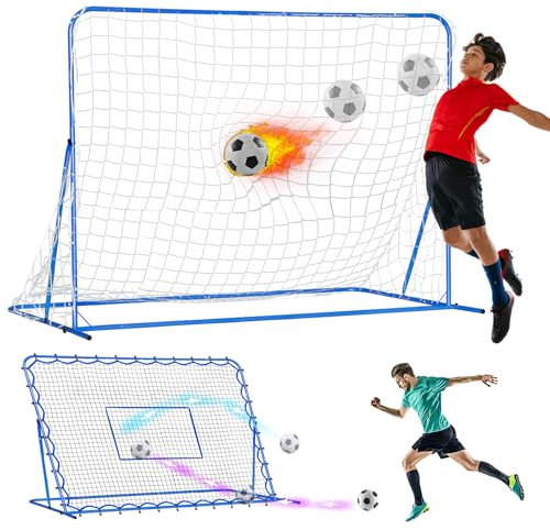 7x5FT Dual-Mode-Fußballtor und Rebounder-Netz, Premium-Haltbarkeit für intensives Schusstraining, Schnellwechsel-Winkel-Fußballtraining für Kontrolle, Pass-Übungen, einfach aufzubauende Fußballtore