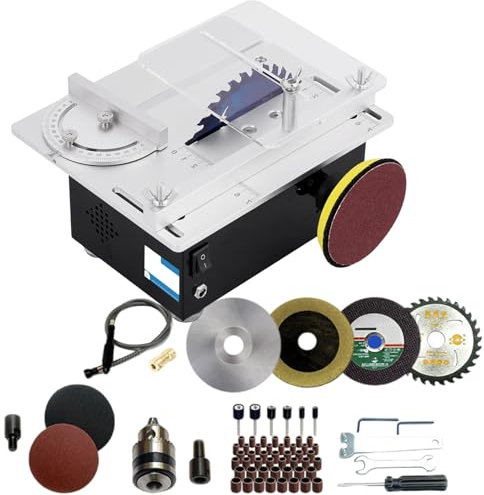 vnmudzeo Minisierra De Mesa EléCtrica De 4500 R/Min, áNgulo De Empuje De 0 A 90°, Sierra De Banco PortáTil para Bricolaje, para Cortar Madera, Metal Y PláStico Hechos A Mano,110V