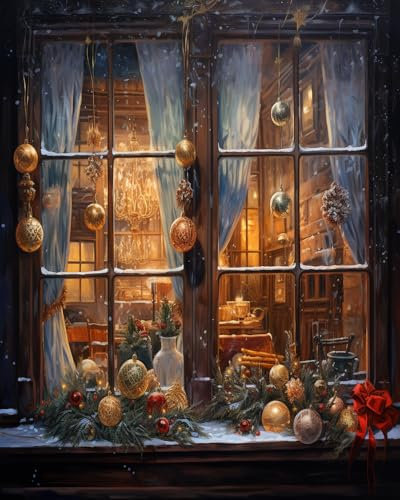 YarnAdventures DIY handgemaltes ölgemälde set für erwachsene,Schaufenster für Weihnachtsgeschenke,Malen nach Zahlen Kits auf Leinwand Kreative Heimdekoration,Geschenk,Weihnachten,16x20in ohne Rahmen