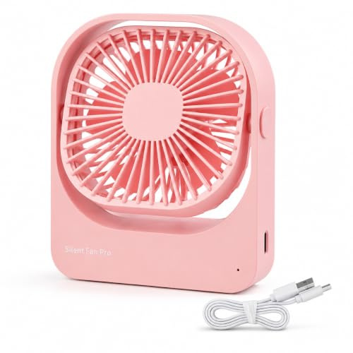Mottinhill Ventilatore Silenzioso da Tavolo, 3 Impostazioni di Velocità, Unga Durata, Ventola di Raffreddamento Portatile per Uufficio, Casa, Dormitorio - F102 (Rosa-Senza fili)