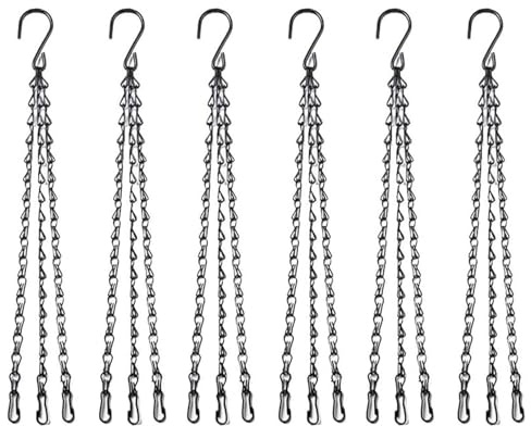 JUNHAO-SHOP 6 Pack 18 Inch Hanging Basket Chains, 3 Point Metal Replacement Chains with Hooks and Clips for Hanging Baskets, Bird Feeders, Lanterns, Flower pots and Ornaments (Black)