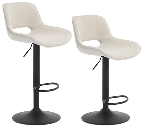 WOLTU Barstol, set med 2, barstol, linne, barnstol, höjdjusterbar, vadderad sits, 360° svängbar, med ryggstöd, metallram, beige, BH438be-2