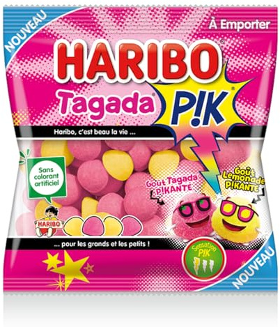 HARIBO - Tagada PIK Lemonade - Bonbons Piquants - Goûts Tagada & Citron Piquants - Sans Colorants Artificiels - Sachets - 10 x 100 g
