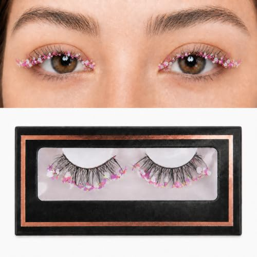 BESTYASH Pestañas postizas con purpurina, pestañas artificiales para bricolaje, pestañas individuales de colores para mujeres, extensiones de pestañas con impulso