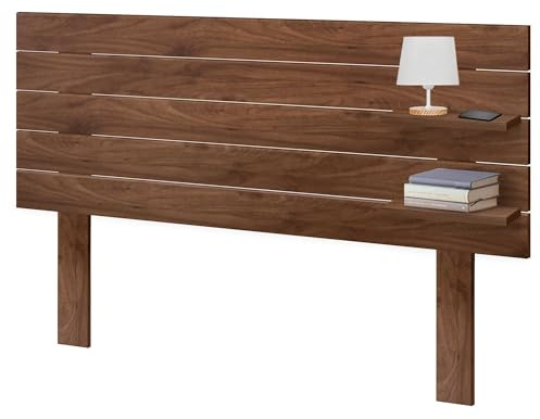 DHOME Tête de Lit en Bois MDF Recyclé avec Étagères et Pieds Style Palette Table de Nuit Niches Lit Nordique Quincaillerie Incluse (Palette Horizontale, Bois Noyer, 145cm)