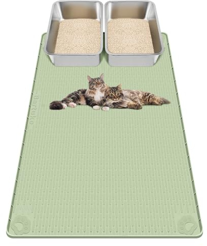 Tappetino per Lettiera Kalolary - Extra Large 101 x 71 cm Tappetino in Silicone per Gatti, Antispargimento, Morbido sulle Zampe, Impermeabile e Facile da Pulire (Verde (101 x 71 cm))
