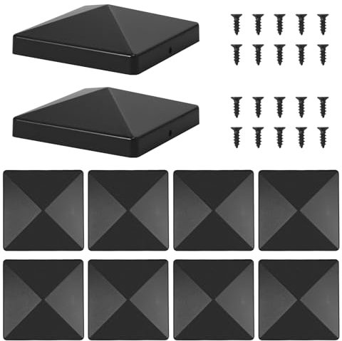 10 tappi per pali di recinzione, 10 x 10 cm, con 20 viti, tappi di protezione in plastica, per pali di recinzione, colore nero, impermeabile, per pali in legno e pali da terrazza (10 pezzi)