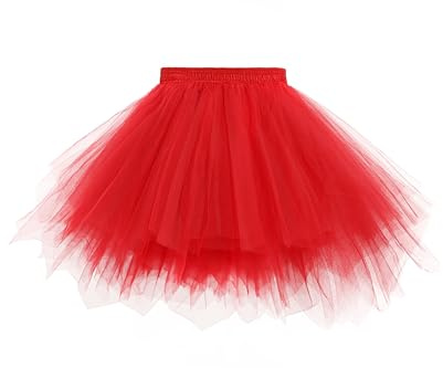 Zeagoo Damtyllkjol, karnevalkostym, tutu kjol, elastisk midja, karneval, cosplay, halloween, kjolar, festkjol, underkjol, festlig, mini, tyllkjol, midja, 66–110 cm, Vinröd, M