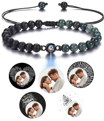 GEHECRST Edelstein Armband mit Bild Personalisiert Projektion Perlenarmband mit eigenem Bild im stein Foto Armband Fotogeschenke für Herren Damen Freundschaftsarmbänder Personalisierte Geschenke