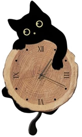 LOVIVER Wanduhr mit Katzenmotiv und schwingendem Schwanz, stilvoll, modern, dekorative Pendeluhr für die Inneneinrichtung von Küche, Zuhause, Kinderzimmer, Style A