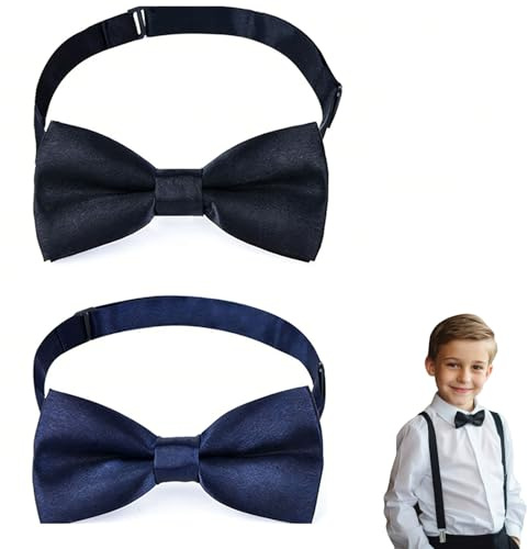 KIQAWEE 2Pcs Bow Tie, Pre tied black bow tie, Adjustable Kids Bowties for Little Boys Toddler Baby Parties Weddings Photo Shoots (Black and Dark blue)