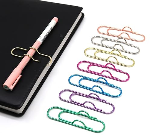 VBSYUYQ 7 Pack Heart Shaped Metal Pen Holder Clips | 2 in 1 Pen Clip & Bookmark for Notebooks, Journals, Planners | Multicolor Stationery