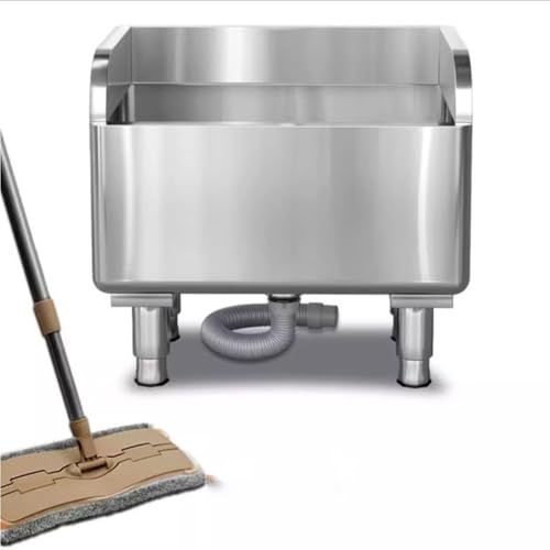 XBTGS Ommercial Floor Mop Sink, Stainless Steel Mop Basin Floor-Standing Utility Mop Bucket Industrial Slop Sink Serveware for Kitchen/Restaurant/Business/Garages,Silver-80x41x55cm