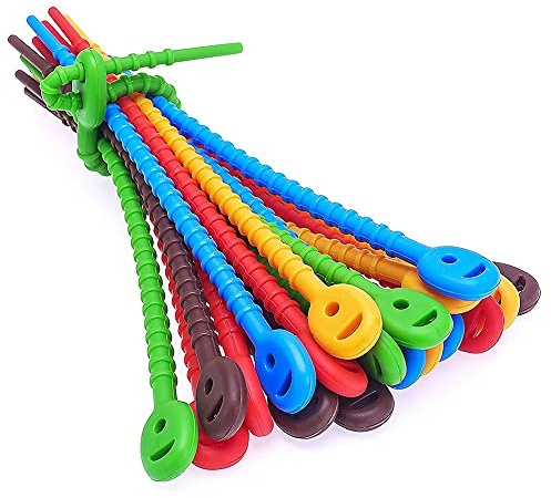Damavat 20 PCS Silicone Cable Ties, Zip Ties, Bag Seal Clips, Bread Ties, Rubber Twist Ties for Home Office