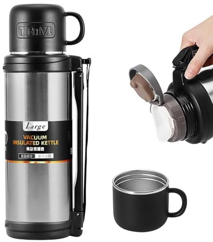 ZONJIE Vacuum Insulated Bottle - Large Flask for Hot and Cold Drinks Insulated Stainless Steel Water Bottle, Thermal Flask with BPA Free Cup, Portable Travel Water Bottle with Carry Handle (1.8L)