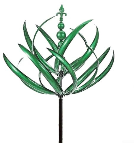 Besttoolifes Molinillo de viento de metal para jardín, construcción de hierro con acabado de lámina reflectante, 20 x 90 cm, decoración giratoria al aire libre para patios y patios (verde)