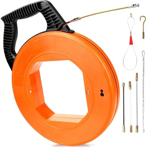 30m Guía Pasacables Electricista Profesional con 6 Adaptadores, Herramientas de Pesca Alambre Flexible para Cableado Eléctrico, Tendido Cables, Tendido Líneas y Tendido Cables Conductos Subterráneos
