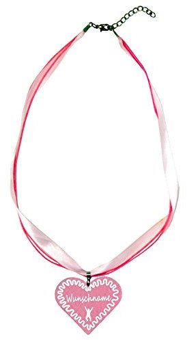 benobler Trachtenschmuck Trachtenkette Organzaband rosa mit Filz Herz Damen Dirndlkette Organzakette Oktoberfest Wunschaufdruck (Herz - rosa)