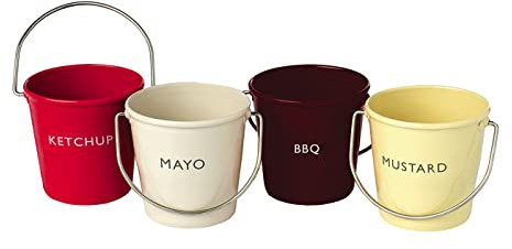 Eddingtons 83035 Ranch Ketchup Mayo BBQ and Mustard Condiment Buckets, Stainless Steel,Multi
