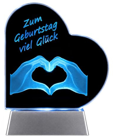 Kaltner Präsente Stimmungslicht Geburtstagdeko: LED Kerze / 3D Kristall/Herz aus Glas/Glasblock/Deko Geburtstag, Geburtstagstisch, Tischdeko, Geburtstagsparty