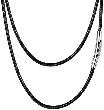 FaithHeart Cordon Cuir Noir Waterproof pour Pendentif Femme Homme Cuir Tressé 2mm avec Fermoir 65 cm