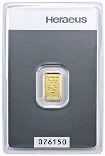 Heraeus Kinebar Goldbarren Feingold 999.9 – mit Hologramm, Seriennummer & Zertifikat – original Blisterkarte – inkl. Grußkarte & Geschenkumschlag (1g Gold)