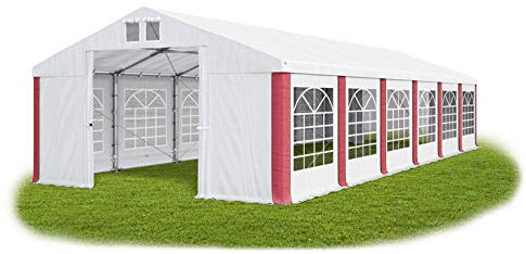 Das Company Tenda per Feste bianco-rosso 6x12m Impermeabile 580 g/m2 PVC tetto modulare Costruzione Winter Plus sul Fondo e Rinforzi Tetto e dell'Ingresso tutto l'anno con cavi d'acciaio