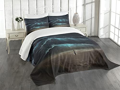 ABAKUHAUS Nachtozean Tagesdecke Set, Gothic-Welle Allein Frau, Set mit Kissenbezügen Waschbar, für Doppelbetten 264 x 220 cm,Taupe Kadett